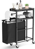 Toilet Paper Holder with Storage Bag & Wheels - Freestanding Bathroom Organizer Holds 9 Rolls for Small Spaces, Essentials Storage Beside Toilet-Black by OrganizedStorageSimpleLife