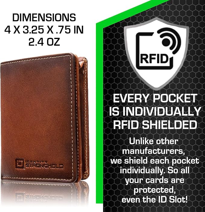 ID Stronghold Waltlet - RFID Blocking Bifold Wallet for Men with Magnetic Clasp - Brown - Image 2