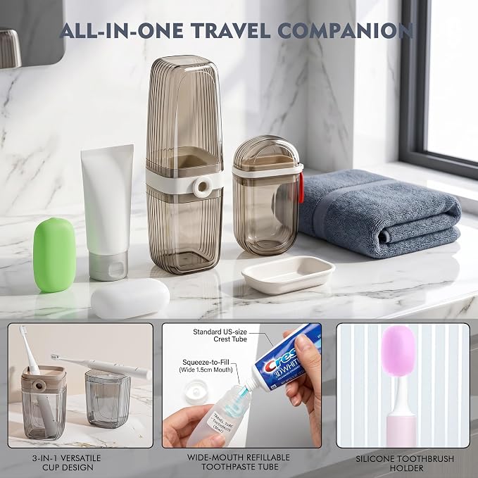 Toothbrush Travel Case Kit 6 in 1 Toothbrush Holder and Rinse Cup TSA Approved Portable Toiletry Organizer for Business Trip Traveling Gym Camping,Includes 2 Cups, Soap Case & 2 Brush Covers - Image 6