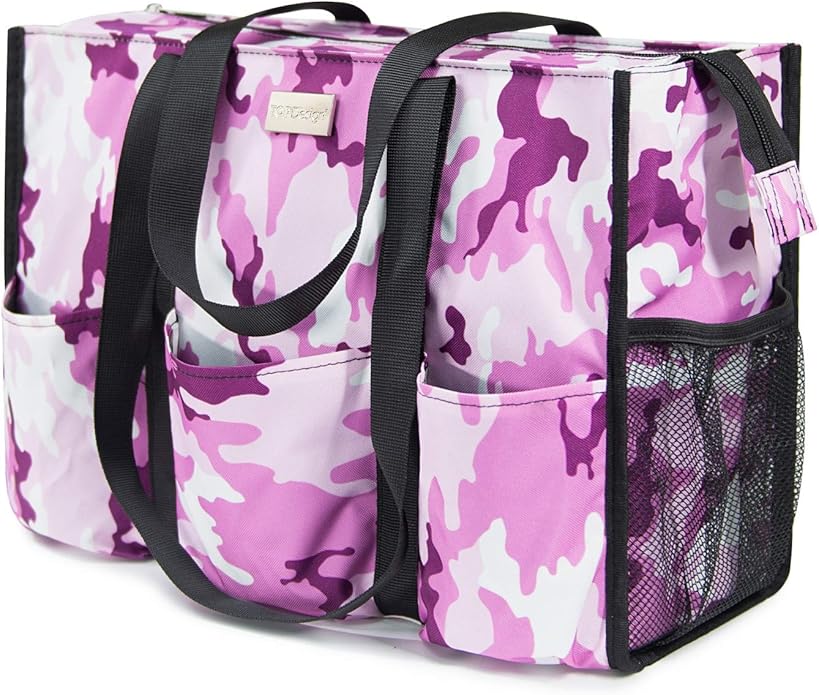 TOPDesign Utility Water Resistant Tote Bag with 13 Pockets, Top Zipper Closure & Thick Bottom Support, for Working Women by TOPDesign