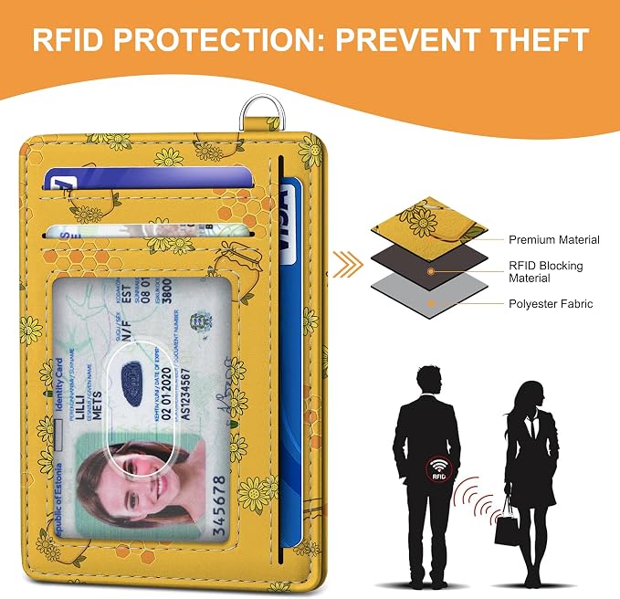 SEAVILIA Small Credit Card Holder for Women, Slim RFID Blocking Wallet | Cute Mini ID Card Case, Thin Minimalist Pocket Wallet, Gift for Girls, Bee - Image 5