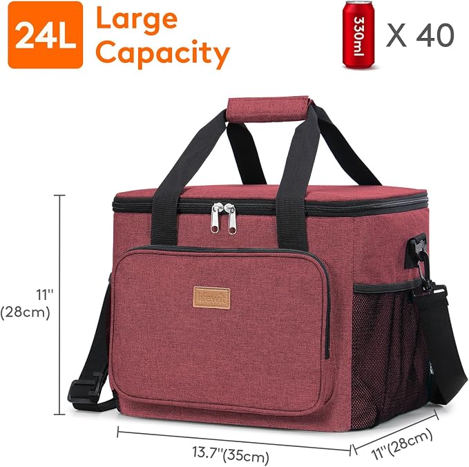 Lifewit Large Lunch Bag, Insulated Lunch Box, Soft Cooler Cooling Tote for Adult Men Women, Burgundy 40-Can (24L) - Image 3