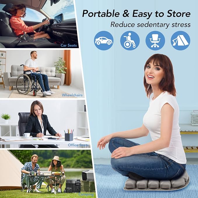 Travel Seat Cushion for Airplane, Adjustable Inflatable Seat Cushion | Pressure Relief Cushion for Long Sitting, Portable Support Pillow for Home, Airplane & Daily Use, Tailbone Comfort Support - Image 6