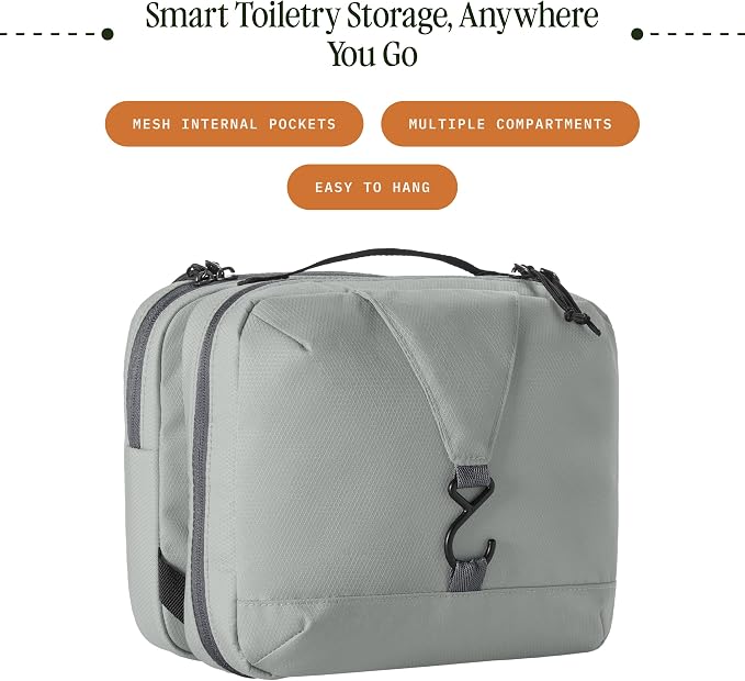 Eagle Creek Pack-It Trifold Toiletry Kit, Storm Grey | Dopp Kit Toiletry Organizer with Padded Interior, Durable Hanging Hook and Large Compartments, Water-Resistant and Washable - Image 2
