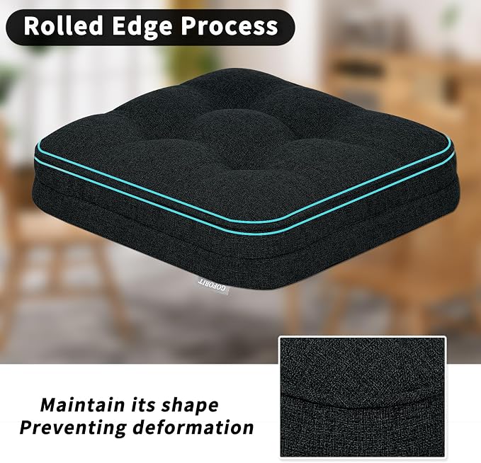 GOFORIT Chair Cushions Set of 2,Tufted Shredded Memory Foam Chair Pads, Non-Slip Seat Cushions with Removable Cover, 16'' x 16'', 2Pack,Black - Image 5