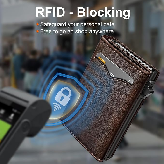 Wallet for Men,with Cash Pocket 2 ID Window 9-13 Cards,Metal Case Smart Slim Pop Up Credit Card Holder Flip with Magnetic Closure RFID Blocking Trifold wallet with Gift Box - Image 8