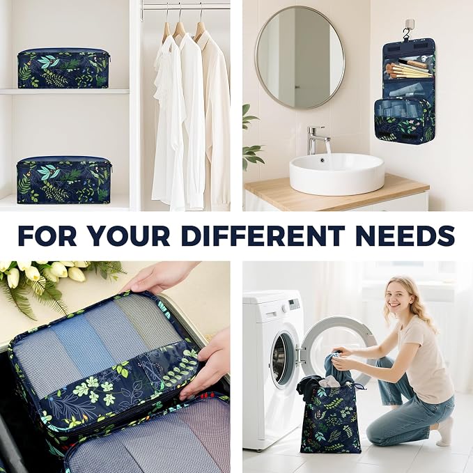 BAGAIL 9 Set Packing Cubes with Packing List Luggage Packing Organizers for Travel Accessories (Navy leaf) - Image 9
