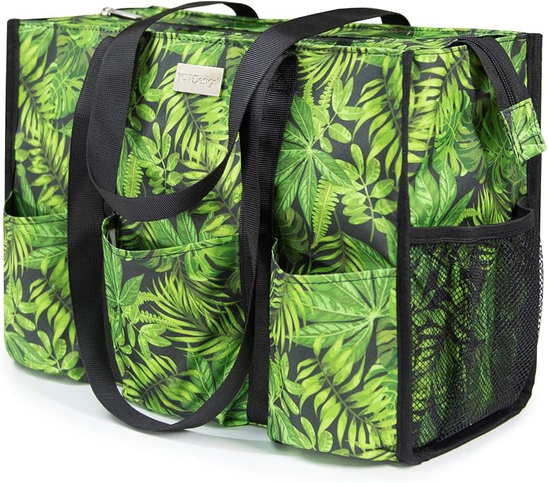 TOPDesign Utility Water Resistant Tote Bag with 13 Pockets, Top Zipper Closure & Thick Bottom Support, for Working Women by TOPDesign