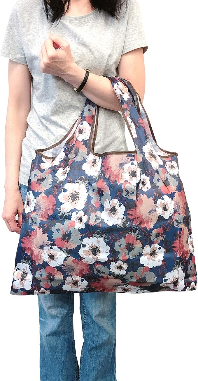 allydrew Large Foldable Tote Nylon Reusable Grocery Bags, Gray Ferns - Image 2