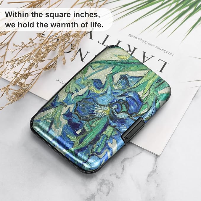 Mini RFID Aluminum Wallet Credit Cards Holder Business Card Case Metal ID Case for Men Women(Iris Flower 1#) - Image 6