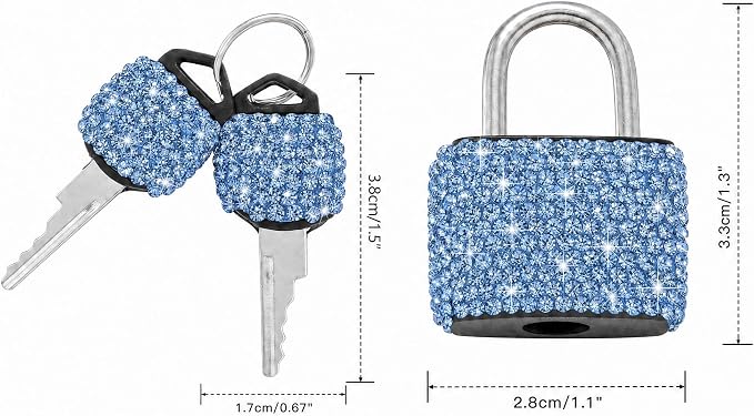 2 Pcs Small Locks with Keys Mini Luggage Locks Bling Padlock with Key Metal Lock for Locker Suitcase Bag(Blue) - Image 7