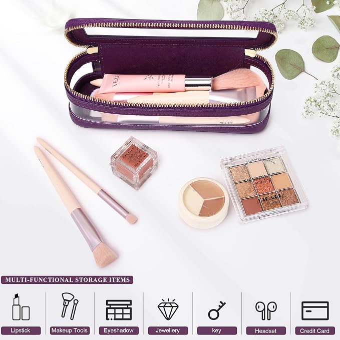 Pinkmik Makeup Brush Case, D.Purple | Clear Travel Cosmetic & Toiletry Bag, With Zipper, Small Purse Organizer, Car Essential for Women - Image 5