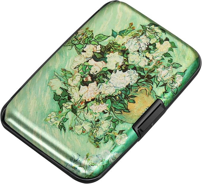 Mini RFID Aluminum Wallet Credit Cards Holder Business Card Case Metal ID Case for Men Women(Vase Rose) by ELFISH