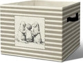 Rustic Boy and Dog Storage Bins Boxes Handles | grey striped nursery foldable basket for organizing bedroom toddler playroom by Unknown