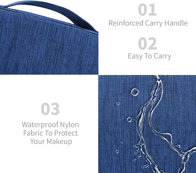 Lcsmaokin Large Capacity Toiletry Bag Travel Bag with Hanging Hook for Men and Women Waterproof Travel Cosmetic Bag Bathroom Storage Bag for Brushes Set, Full-Sized Shampoo, Toiletries, (Navy Blue) - Image 5
