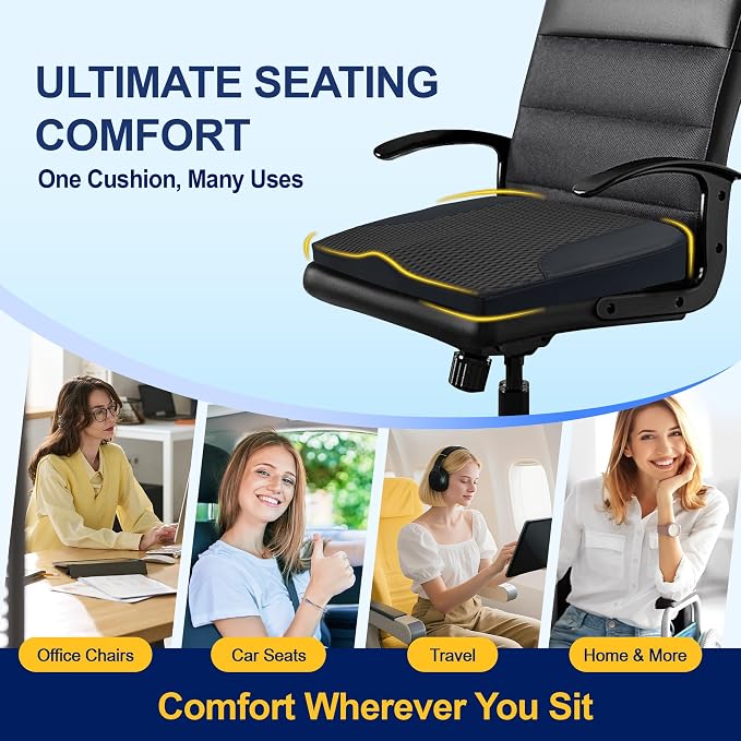kingphenix Memory Foam Car Seat Cushion for Driving Comfort and Office Use | Coccyx & Lower Back Pressure Relief, Non-Slip 4D Mesh Seat Cushion for Cars, Trucks, SUVs, Long Drives & Office Chairs, Black - Image 5
