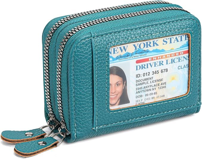 RNIEGA Credit Card Holder Wallet RFID Blocking Leather Small Wallet for Women Double Zipper Wallet with ID Window by RNIEGA