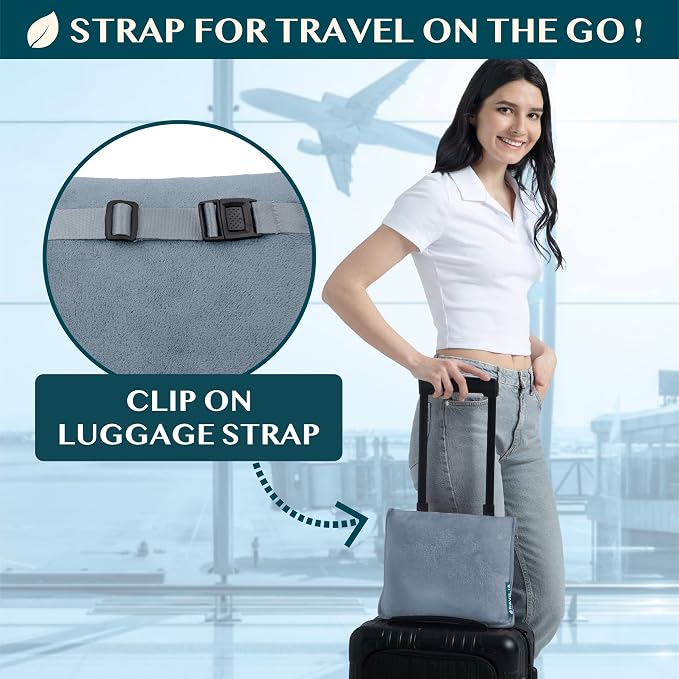 PAVILIA Travel Blanket Pillow, Soft Airplane Blanket 2-IN-1 Combo Set, Plane Blanket Compact Packable, Flight Essentials Car Pillow, Travelers Gift Accessories Luggage Backpack Strap, 60x43 Slate Blue - Image 3