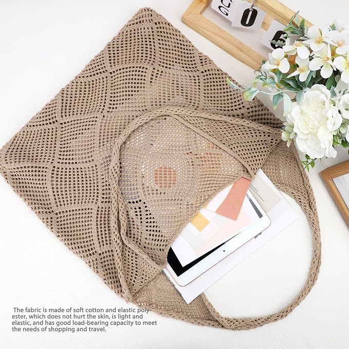 hatisan Crochet Bag for Women, Handmade Knit Beach Tote Bag Summer - Image 3