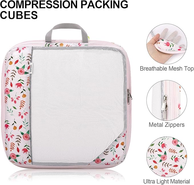 Gonex Compression Packing Cubes for Travel, Mesh Bags Luggage Organizers | Set of 4/5/6/7/10 for Essentials, Extensible, Fits 20"Carry-on Suitcases, See-through Mesh, Double Zipper Compression - Image 3