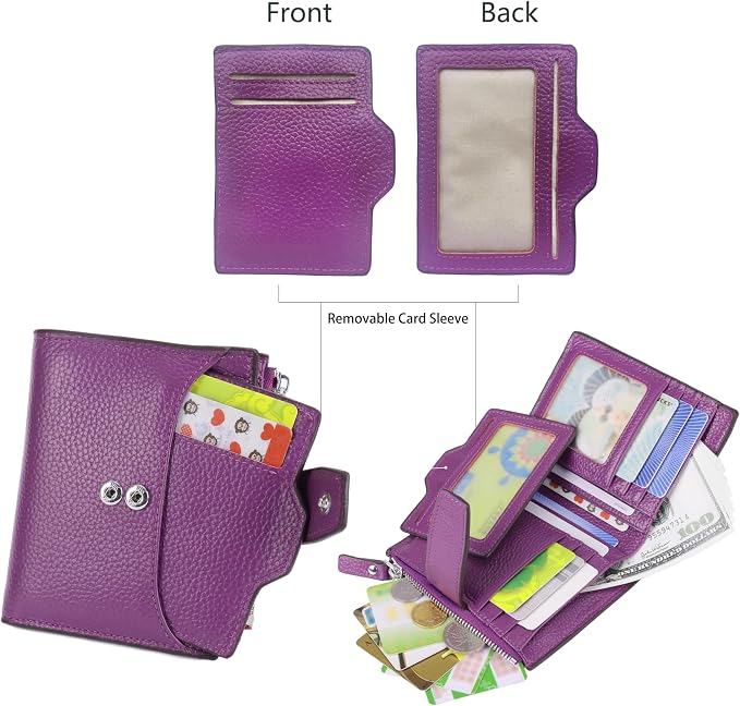 Women's RFID Blocking Leather Small Compact Bi-fold Zipper Pocket Wallet Card Case Purse with id Window - Image 3