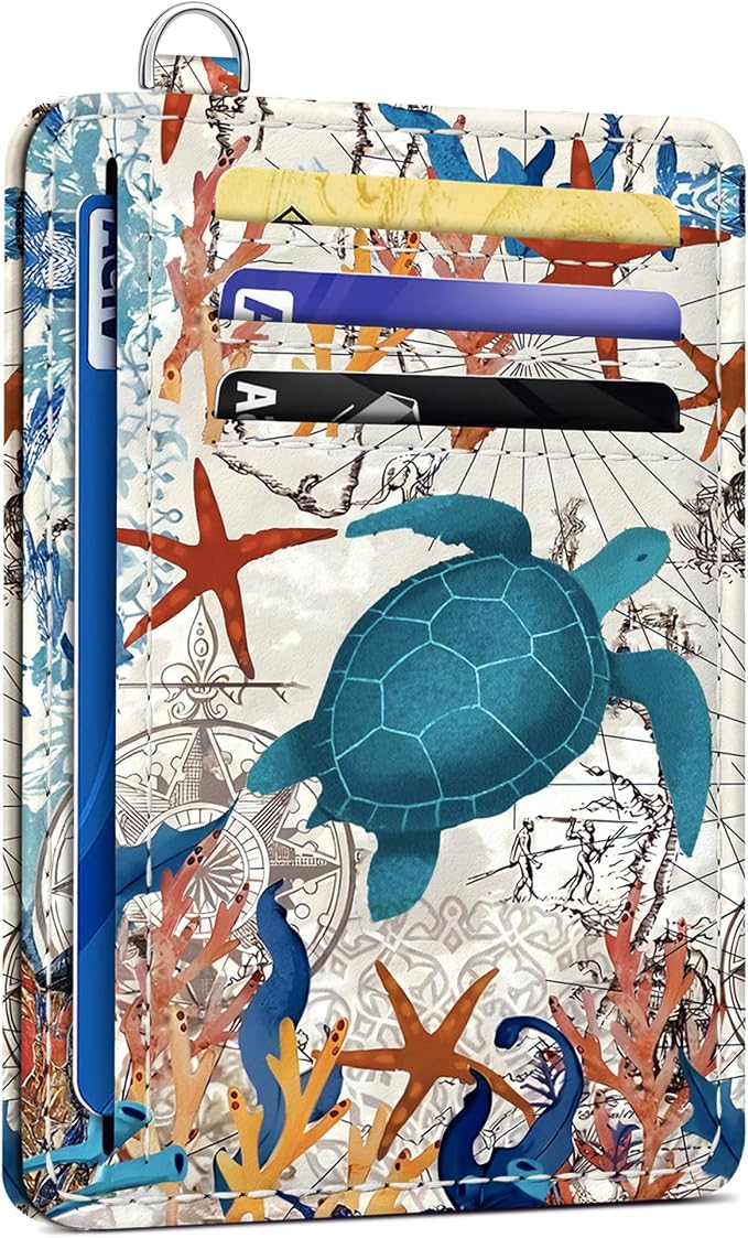 SEAVILIA Small Credit Card Holder for Women, Slim RFID Blocking Wallet | Cute Mini ID Card Case, Thin Minimalist Pocket Wallet, Gift for Girls, Sea Turtle by seavilia