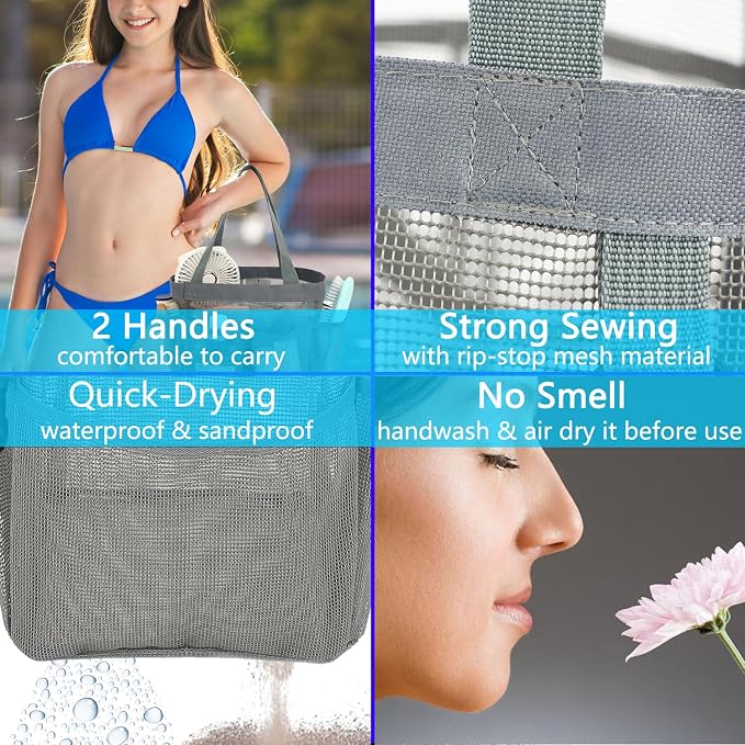 Fammart Mesh Shower Caddy Portable for College Dorm Room Essentials, Odorless Polyester Large Shower Tote Bag with Dual Handles, 8-Pocket Quick-Dry Toiletry Organizer for Travel, Beach, Camping, Gym - Image 6