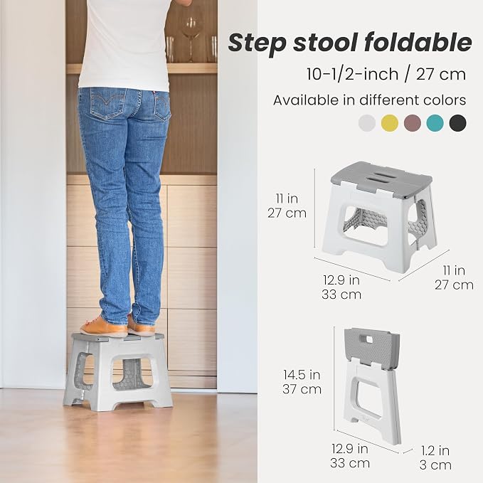 Vigar Compact Foldable Step Stool, 10-1/2-Inch, Gray | For Adults Up to 330 Pound, Lightweight, Non-Slip Folding Design, Compact Step Stool, Space-Saving Household Use - Image 2