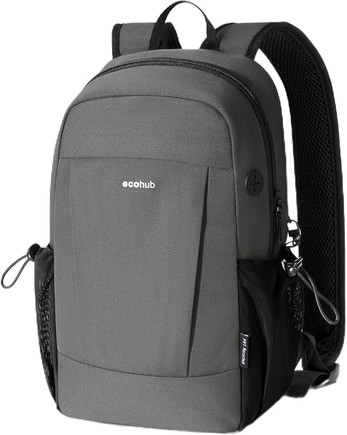 ECOHUB Mini Anti-Theft RFID Backpack for Women and Men, Water-Resistant, Lightweight Travel Daypack with iPad Sleeve, Key Holder, 9 Pockets, Daily Short Trips, Grey | 10L RFID Blocking Backpack for Men Lightweight&Small Daypack with 9 Pockets,Water Res... by ECOHUB