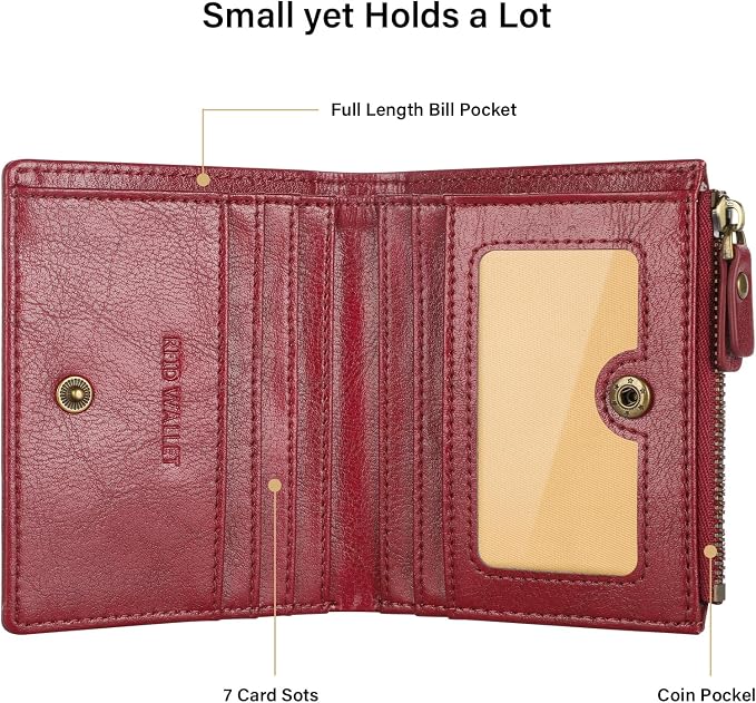 Ultra Thin Small Compact Leather Womens Girls Wallets RFID Blocking Credit Card Holder for Women - Image 3