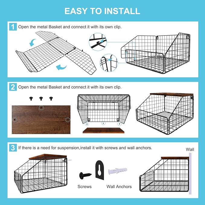 MSJGA Laundry Room Shelves, Wall Mounted Storage Basket, 11.8" Wx12 Dx8.5 H | Stackable Wire Wall Shelves Organizer for Towels, Detergent, Tissues, Space-Saving Over Washer & Dryer, Small Spaces - Image 7