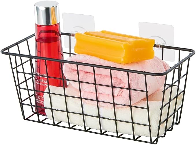 JUNCHU CHERRY 5 Pack Hanging Storage Basket, Bathroom Basket, Household Goods, with Traceless Tape, no Drilling, for Cabinet Storage, Kitchen, Bathroom, Storage Room,Black - Image 7