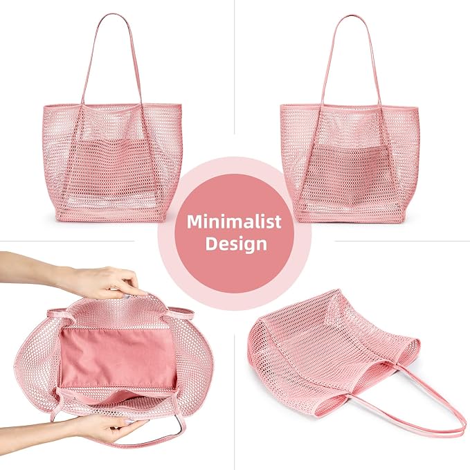 KALIDI Beach Mesh Tote Bag, Casual MAX 23L Summer Foldable Hobo Bag Women | Sandproof Widen Strap Large Shoulder Bag For Lake Pool Vacation Travel Picnic Grocery Market Shopping Carrier - Image 6