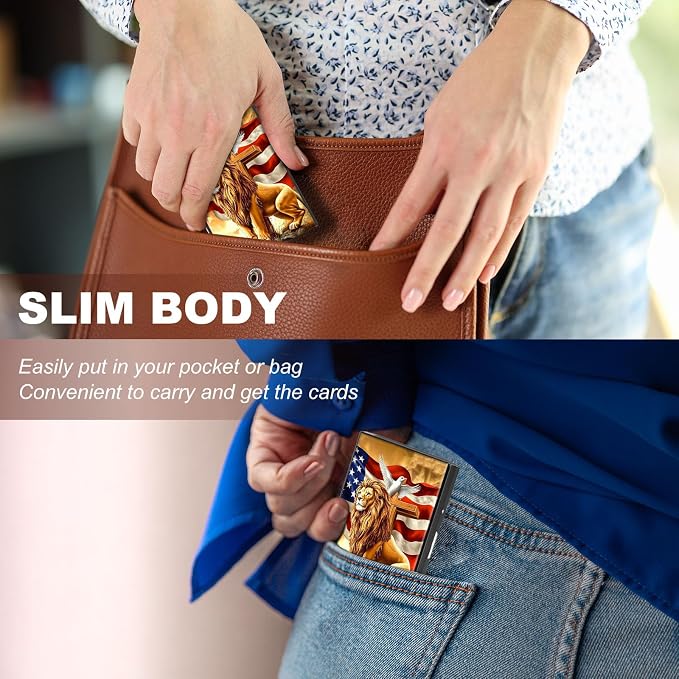 Metal Wallet,Credit Card Holder for Women,Slim RFID Blocking Credit Card Holder Thin Aluminum Wallet ID Case,6 Slot Business Mini Hard Metal Case for Women/Men,Flag Tiger Pigeon - Image 4