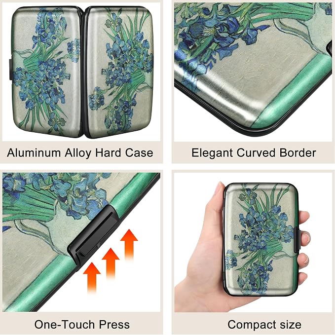 Mini RFID Aluminum Wallet Credit Cards Holder Business Card Case Metal ID Case for Men Women(Iris Flower 2#) - Image 3