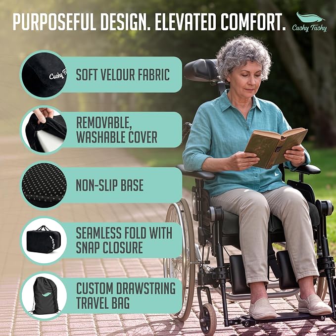 Premium Foldable Wheelchair Cushion - for Relief of Lower Back, Sciatic, Butt and Tailbone Pain - for Home & Office Use, Perfect for Travel or Driving - Black Coccyx Seat Cushion - Image 8