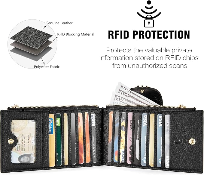 BOSTANTEN Leather Womens Wallet Large RFID Blocking Slim Card Holder | 16 Card Slots, 2 Zipper Pockets, Bifold, Long, Fits Most Purses, Organized Everyday Carry, Ladies Gifts, Black - Image 6