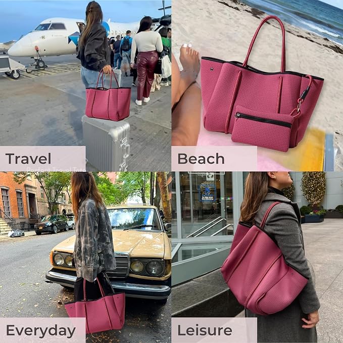 POPUPS Large Neoprene Tote Bag for Women - Everyday Designer Handbag for Travel Work and Beach with Pockets and Zipper Pouch - Image 3