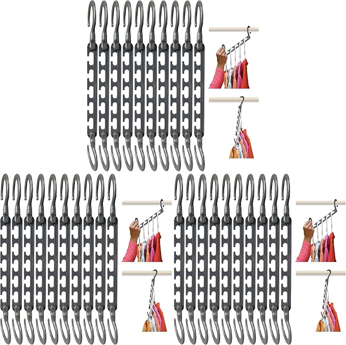 Max 30-Pack Space Saving Hangers, Reinforced Hooks Swivels 360°, Cascading Hanger, College Dorms & Storage Closet Organizer, Fully Assembled – Grey by WONDERHANGER