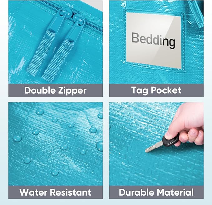 TICONN 6 Pack Extra Large Moving Bags Heavy Duty with Zippers & Carrying Handles, Durable Storage Bags Moving Boxes for Closet Organizers and Storage (6 Pack, Aqua) - Image 6