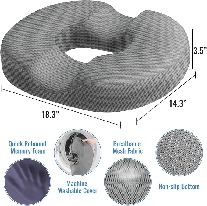 CloudBliss Donut Pillow Stadium Seat Cushion for Tailbone Pain Relief and Hemorrhoids, Memory Foam Seat Chair Cushion, Portable Seat Cushions for Bleachers, Car, Home & Office - Image 2