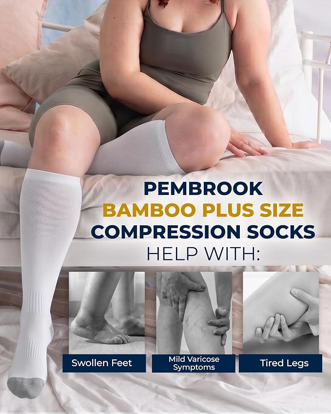 Pembrook 3 Pairs Plus Size Compression Socks Wide Calf - Bamboo Viscose Compression Socks for Women Wide Calf - Image 4