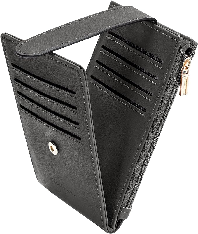 Chelmon Women's RFID Slim Card Holder Wallet | Thin Bifold Multi Card Case with Zipper Coin Pocket Purse for Women(Deep Grey) by Chelmon