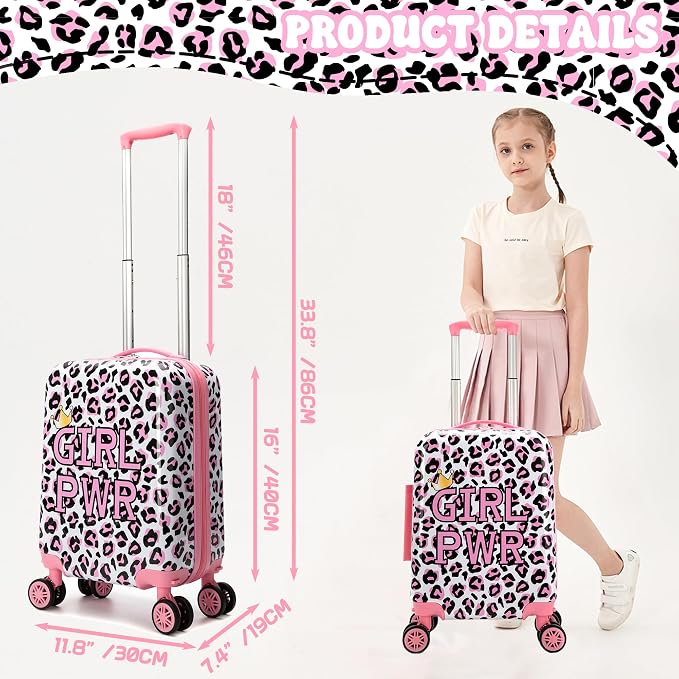 Kid's Luggage Set 2 Piece Suitcase Set 16" Hardside Luggage with Spinner Wheels Girls Carry on Toddler Travel Rolling Suitcase with Neck Pillow Airline Approved - Image 2
