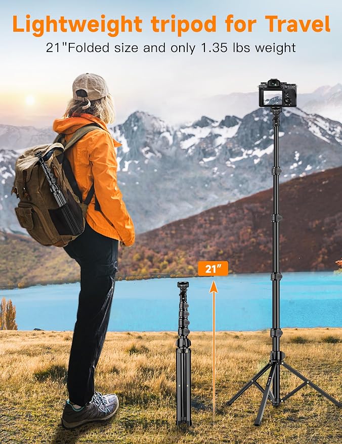 Phone Tripod, 71" Portable Cellphone Tripod Stand with Remote | Camera Stand for iPhone with Phone Holder, Compatible with Camera iPhone/Android Smartphone/Gopro - Image 5