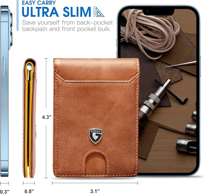 GSOIAX Slim Wallet for Men RFID Blocking Bifold Wallet Carbon Fiber Front Pocket Wallet with 11 Card Holder Minimalist Mens Wallet with Gift Box(Z-Brown and Yellow) - Image 3
