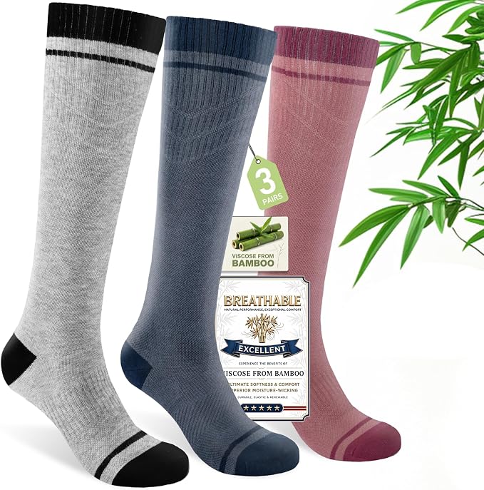 SONORAN Bamboo Viscose Compression Socks for Women & Men (3 Pairs) 15-20 mmHg Knee High Support for Nurses, Travel, Pregnant by Sonoran