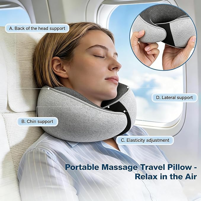 Ergonomic Airplane Pillow and Airplane Foot Hammock, Ultra Portable Neck Pillow with 360° Head Support, Portable Travel Foot Rest with Adjustable Strap, Includes Eye Mask & Ear Plugs, for Flight, Car - Image 6