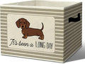 Rustic Dachshund Storage Bins Boxes with Handles | toys books clothes, it's been a long day grey striped nursery foldable basket for organizing bedroom toddler room playroom by Unknown