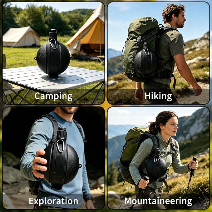 Premium Collapsible Water Bottle for Travel - 580ML Foldable & Portable with Compass/Hook, Food Grade Material - Ideal for Hiking, Camping (Black) - Image 8